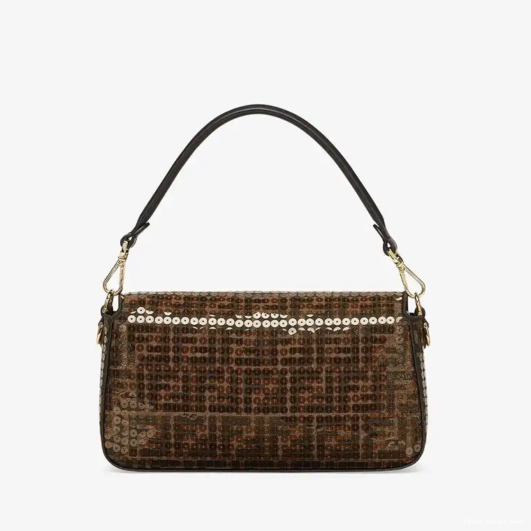 Affordable Fendi Bag Brown Medium FF Sequins Baguette Fabric with In Motif 0524